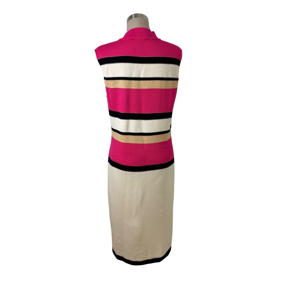 Vintage St.John Collection Santana Knit Dress Jacket Pin Set Pink Cream 10 USA - Picture 4 of 16